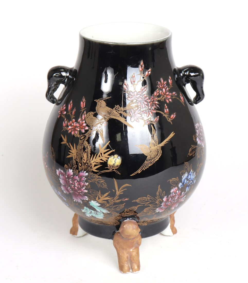 Chinese Enameled Tripod Famille Nior Vase (1 of 5)