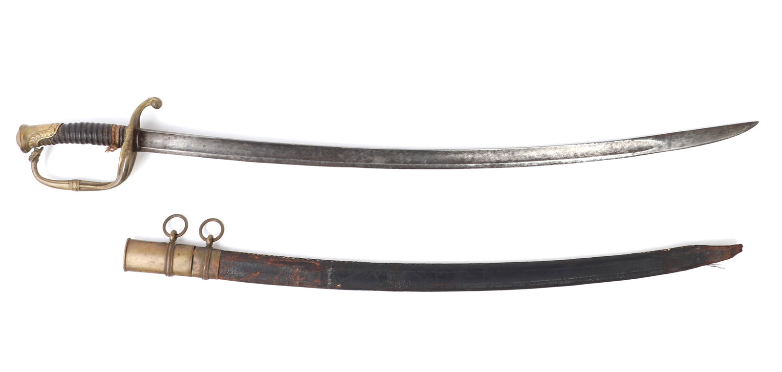 German M1821 Officers Infantry Sword with Scabbard: German Model 1821 saber from the royal manufacture of Klingenthal produced 1822. A fine original scabbard with loose mounts. Single edge curved blade which is inscribed to spine (Manuf. Royale du Klin