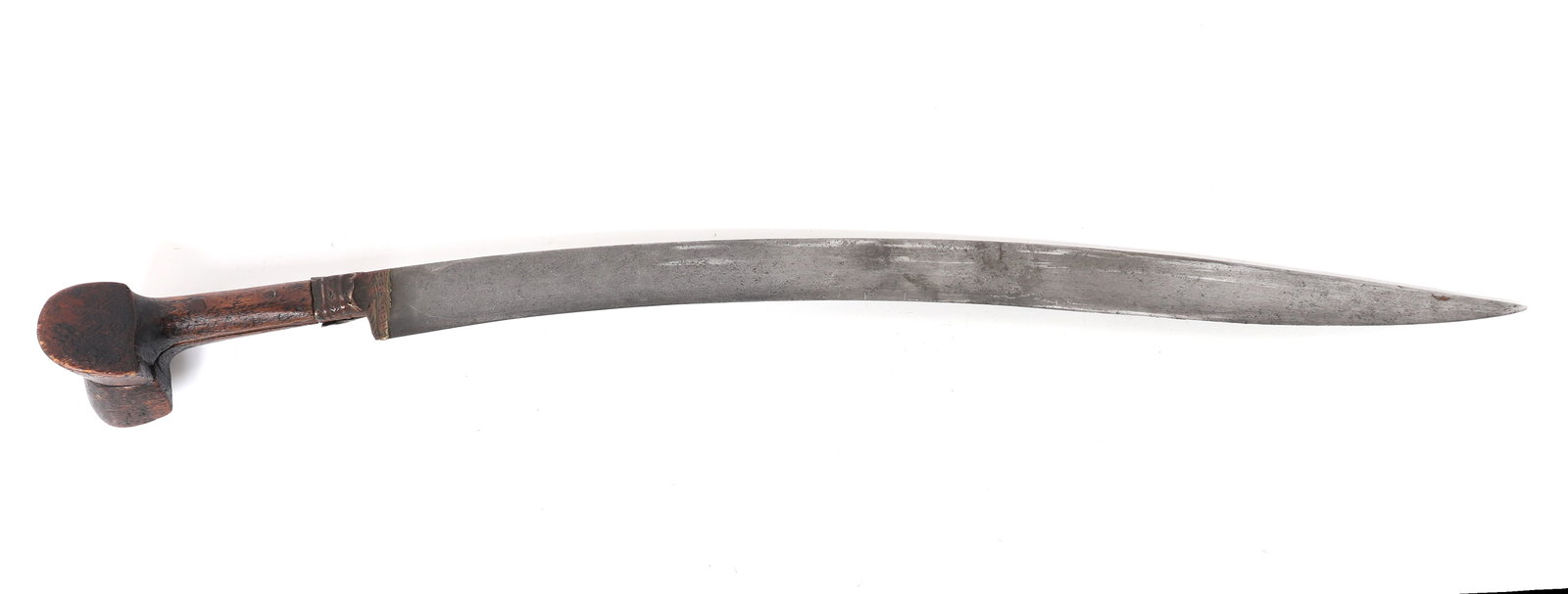 Ottoman Yatagan Sword w/Proof Mark: Large Ottoman Yatagan sword with a strong recurve blade and Islamic likely damascus proof mark. Handle in horn with a split ear pommel. Yatagan were widely used by various peoples within the Ottoman E
