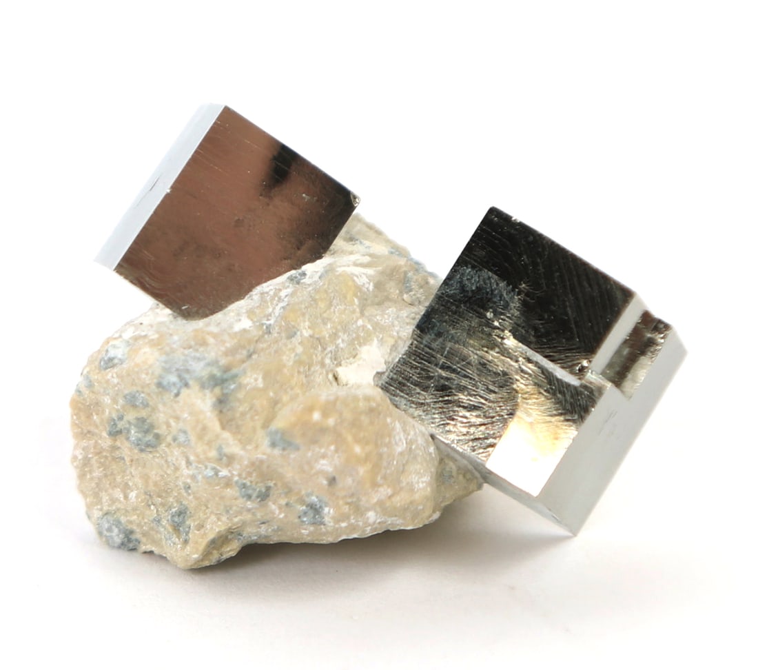Double Crystal Cubic Pyrite on Matrix (1 of 6)