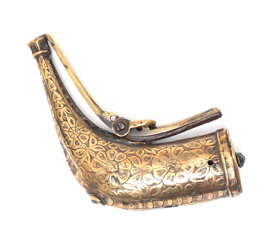 Islamic Brass Engraved Powder Flask, 18th - 19th C. (1 of 6)