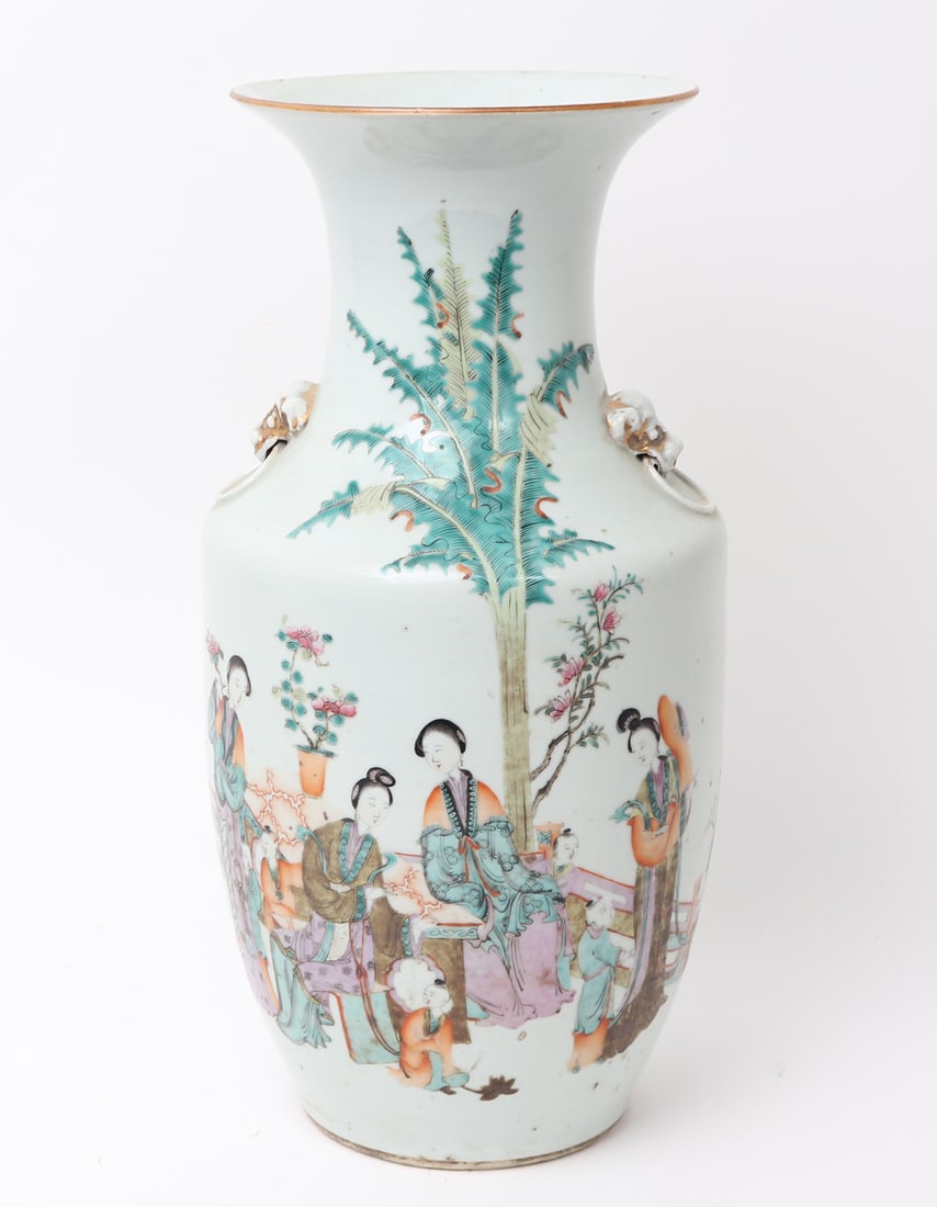 Tall Chinese Porcelain Ladies & Children Vase, Qing Dynasty (1 of 11)