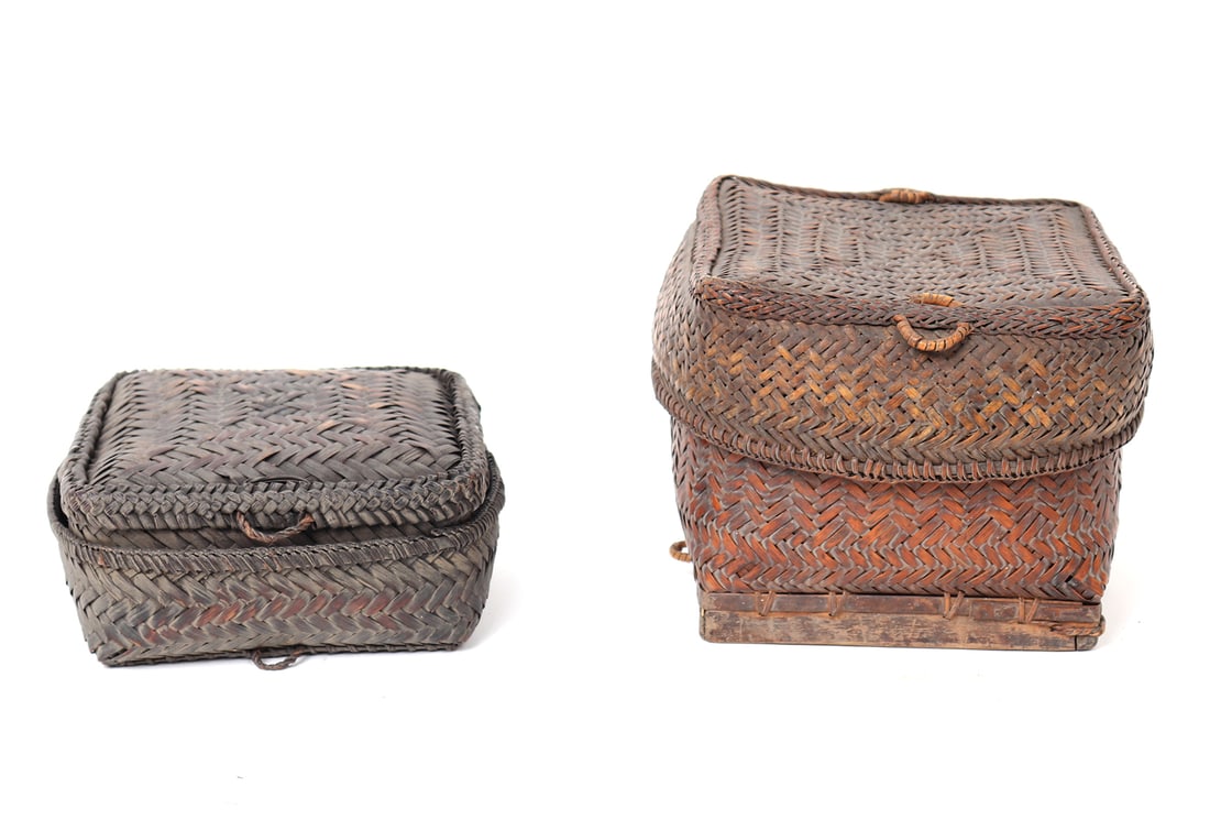 Two Philippines Rattan Woven Baskets w/Lids (1 of 3)