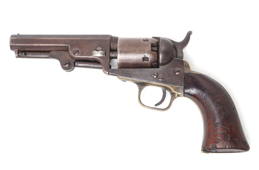 Colt Model 1849 Pocket Revolver: Colt model 1849 pocket revolver mark with serial number - 43599. .31 caliber pocket revolver. Marked Sam L. Colt New York City to the top of the octagonal barrel. Brass sight, matching serial numbers 