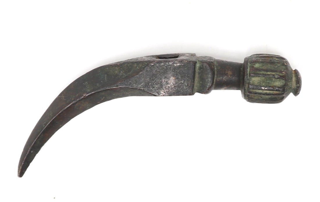 Turkish Bronze "Hammer of a Janissary", 16th-17th century: Ottoman Empire, Turkish bronze hammer of a Janissary warrior circa 17th century or earlier. Bulbous head with a high impact point in front of a multifaceted bulbous body. Hammer body an elongated four