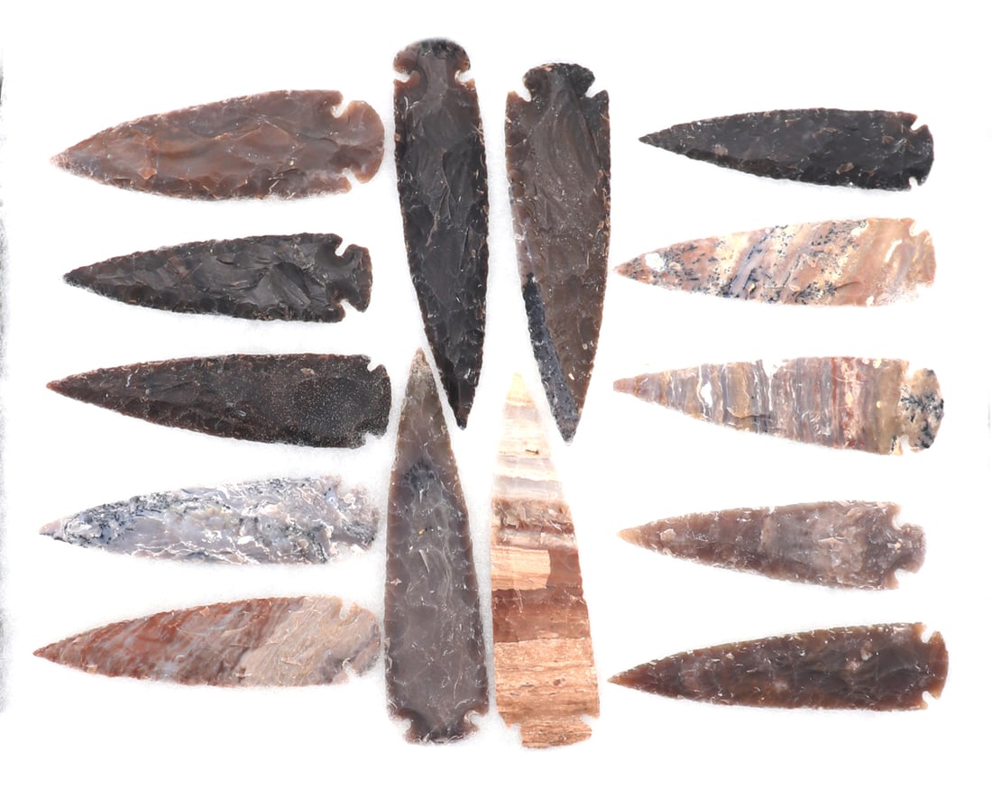 Fine Collection of 14 Native American Spearheads (1 of 2)