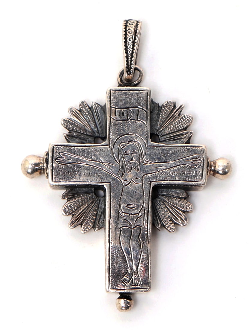 Sterling Silver Reliquary Crucifix Pendant, 19th c. (1 of 4)