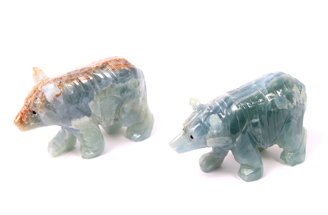 Pair of Aquamarine Hand Carved Bears (1 of 7)