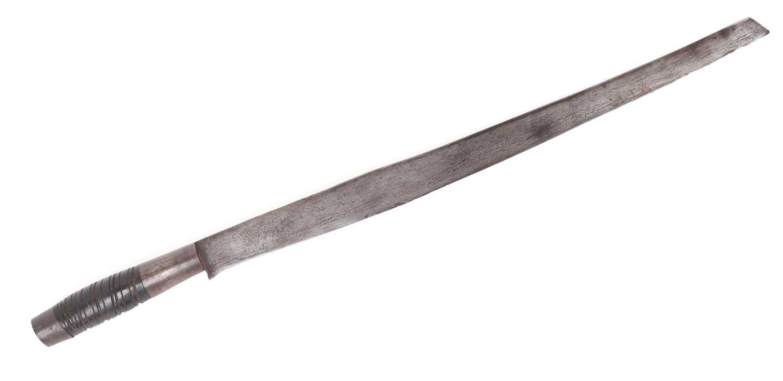 Rare Philippines Luzon Tabak Sword, Late 1800's: Philippines Archipelagos, Luzon sword, late 1800's. Long slightly recurved single edge blade with a flat tip. Handle with a wide steel collar and cap at either side of the carved carabao horn grip whi