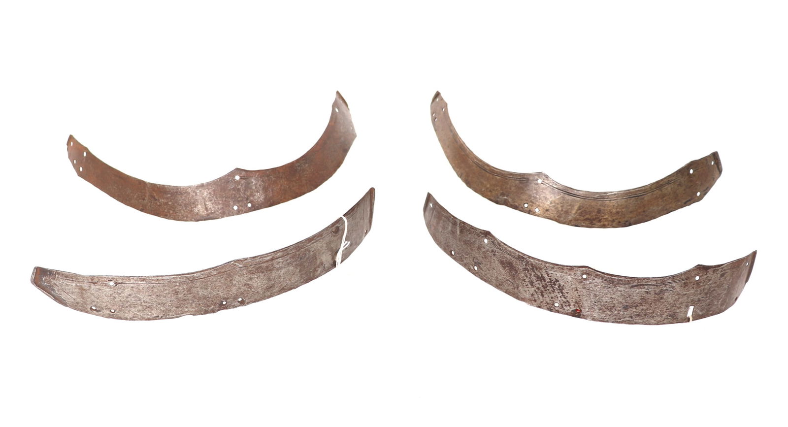 Four Elements of Armour, 16th c.: Group lot of four elements of armour, 16th century. At least two from the same harness of armour probably for tasets and two remaining closely matching. Higgins Armor Museum Inv Number (928.5). Size 1