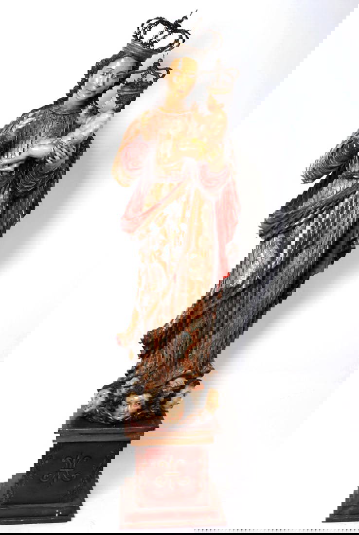 Lifesize Spanish Colonial Madonna & Child Santo, 18th C. Auction