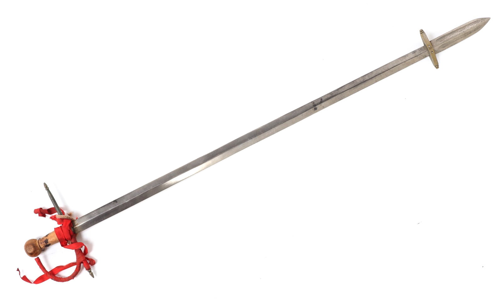 Spanish Corrida de Toros Bullfighting Sword: Spanish bullfighting sword with an extended blade and stop to the forward section to prevent complete penetration. Ricasso signed in script "Toledo". Probably used in the brutal contest due to the ben