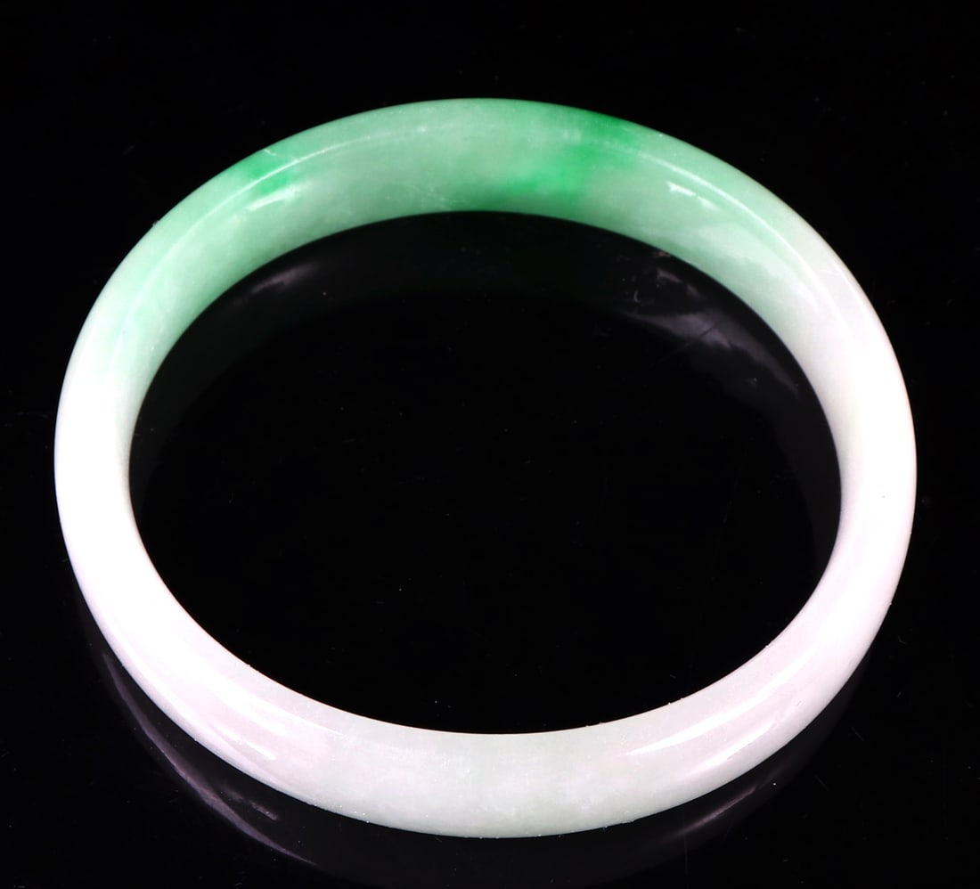 Lovely Chinese White & Green Jade Bangle (1 of 3)