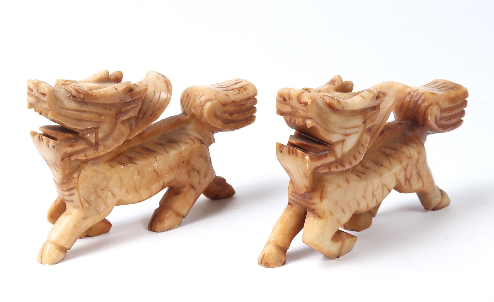 Pair of Chinese Hardstone Qilin Dragon Carvings (1 of 5)