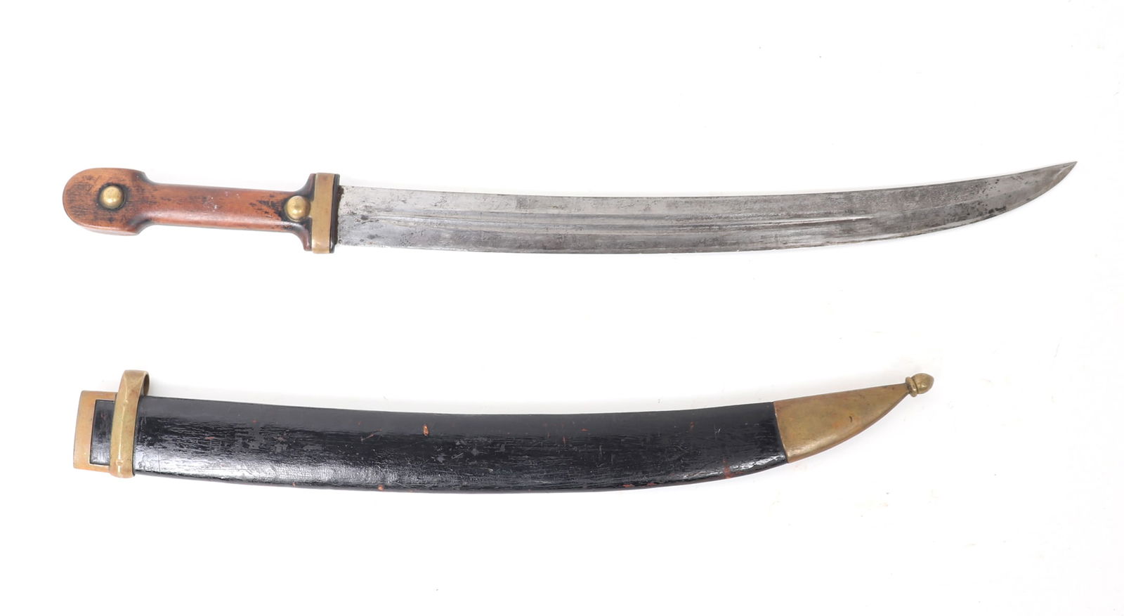 Russian Bebut Kindjal Dagger, circa 1912: Russian Bebut knife or dagger with scabbard, probably M1907 model. Zlatoust steel double edged curved blade with double fuller. Marked to the blade with numerals "1912" and a makers mark. Brass mounts