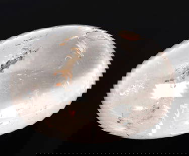 Heavy Rock Crystal Quartz Mineral Specimen: Wonderfully preserved and polished rock crystal quartz mineral specimen with natural earthen inclusions throughout with incredible translucency when held to natural light. Size 2 1/2" W x 2" H, weighs