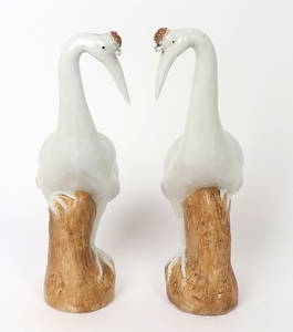 Chinese Porcelain Crane Statues, Male & Female