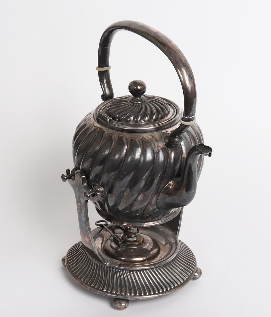 Tilting Plated Silver Teapot with Burner (1 of 7)