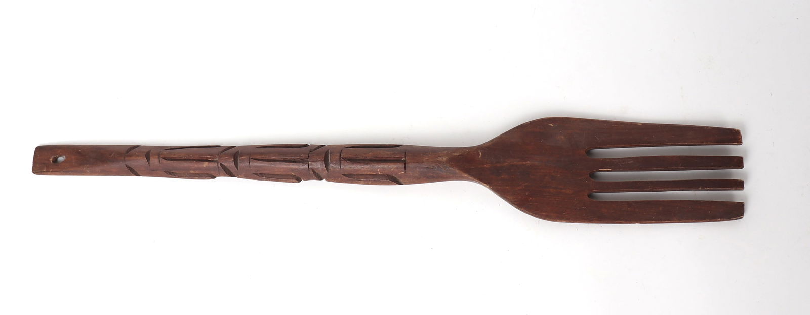 Large Wooden Wall Fork: Carved handle wooden fork for wall display. Size 27" L