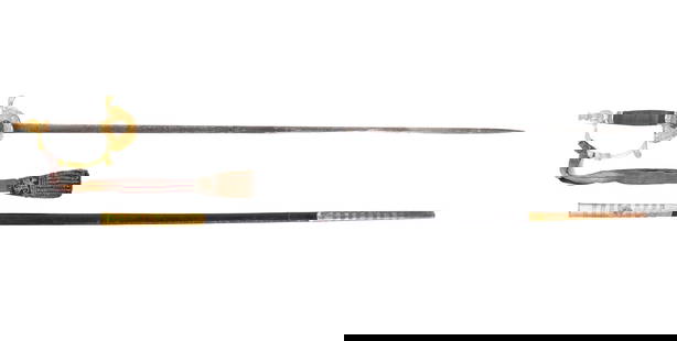 Scotland King bodyguard Sword, Scabbard, & Knot: King George V royal King Bodyguard of Scotland court sword. Fine original leather scabbard with gilt brass decorated mounts. Guard and handle with original decoration and grip. Shell with a decorated