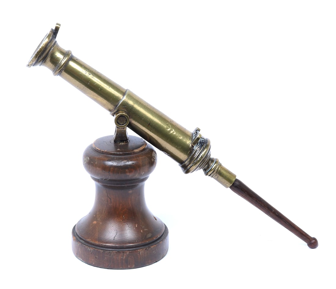 Spanish Bronze Naval Swivel Cannon, 17th-18th C.: Iberian Peninsula, Spanish fleets 17th-18th century. Fine Spanish bronze swivel cannon mounted on a later turned wood base. The cannon with an added wood knob to the rear for adjustment and direction.