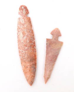 Hard Carved Modern Native American Arrowheads: Turkey Tail arrowhead, knapped by hoy parson, largest 3 5/8" L