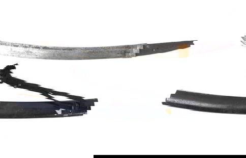 Japanese Wakizashi Sword w/ Scabbard (Signed): Old Japanese Wakizashi sword with scabbard and signed to the tang. Old wear and damage from age and use. Probably late Edo Period 1600-1867. Size 18 1/4" L, Blade 13 3/4" L