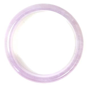 Beautiful Purple Jade Style Bangle Bracelet: Lovely Chinese purple jade style bangle bracelet with lovely coloring throughout including small waves of pure white throughout. Size 2 3/4" OD, 2 1/4" ID, weight 54 g