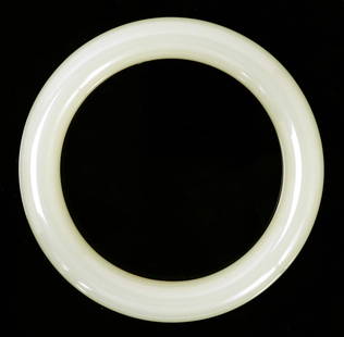 Beautiful White Jade Style Bangle Bracelet: Lovely Chinese white jade style bangle bracelet. Polished smooth throughout for comfort while wearing. Size 3 1/8" OD, 2 3/8" ID, weight 58 g