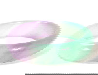 Stunning Rainbow Jade Style Bangle: Beautiful rainbow style Chinese jade bangle with lovely interchangeable coloring throughout including a bright green and lavender purple. Size 2 1/4" W