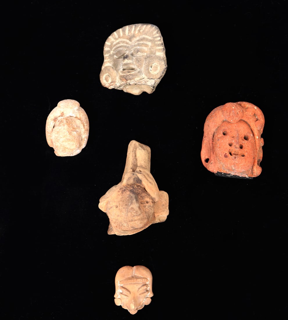 5 Ancient Pre-Columbian Miniature Heads (1 of 2)