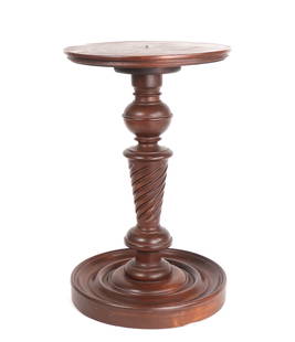 Vintage Side Table with Spiral Detailing: Beautiful maple side table with spiral and center, bulb section to neck and unfinished surface. Size 18 3/4" H