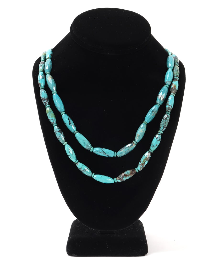 Lovely Dual Strand Tube Shape Turquoise Beaded Necklace (1 of 6)