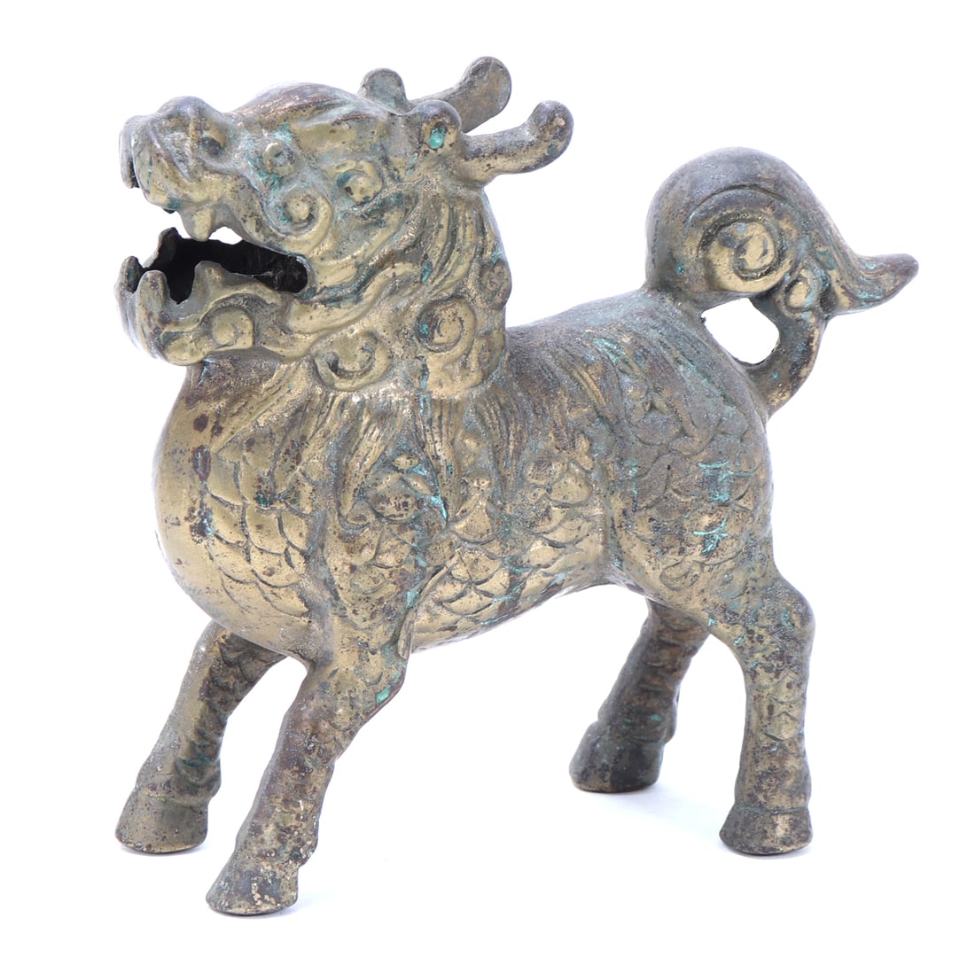 Chinese Gold Painted Archaistic Bronze Foo Lion (1 of 6)