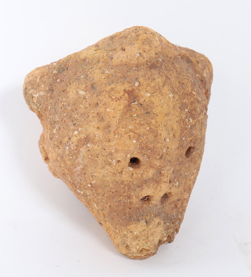 African Nok Terracotta Head, 500 - 200 CE: African Nok terracotta head in a triangular pointed form with a worn slip, 500 CE - 200 CE. Size 4" HCollected prior to 2008, ex-Lacy Gallery (Vanna & Lee Lacy collection), Los Angeles CA. Lacy Galler