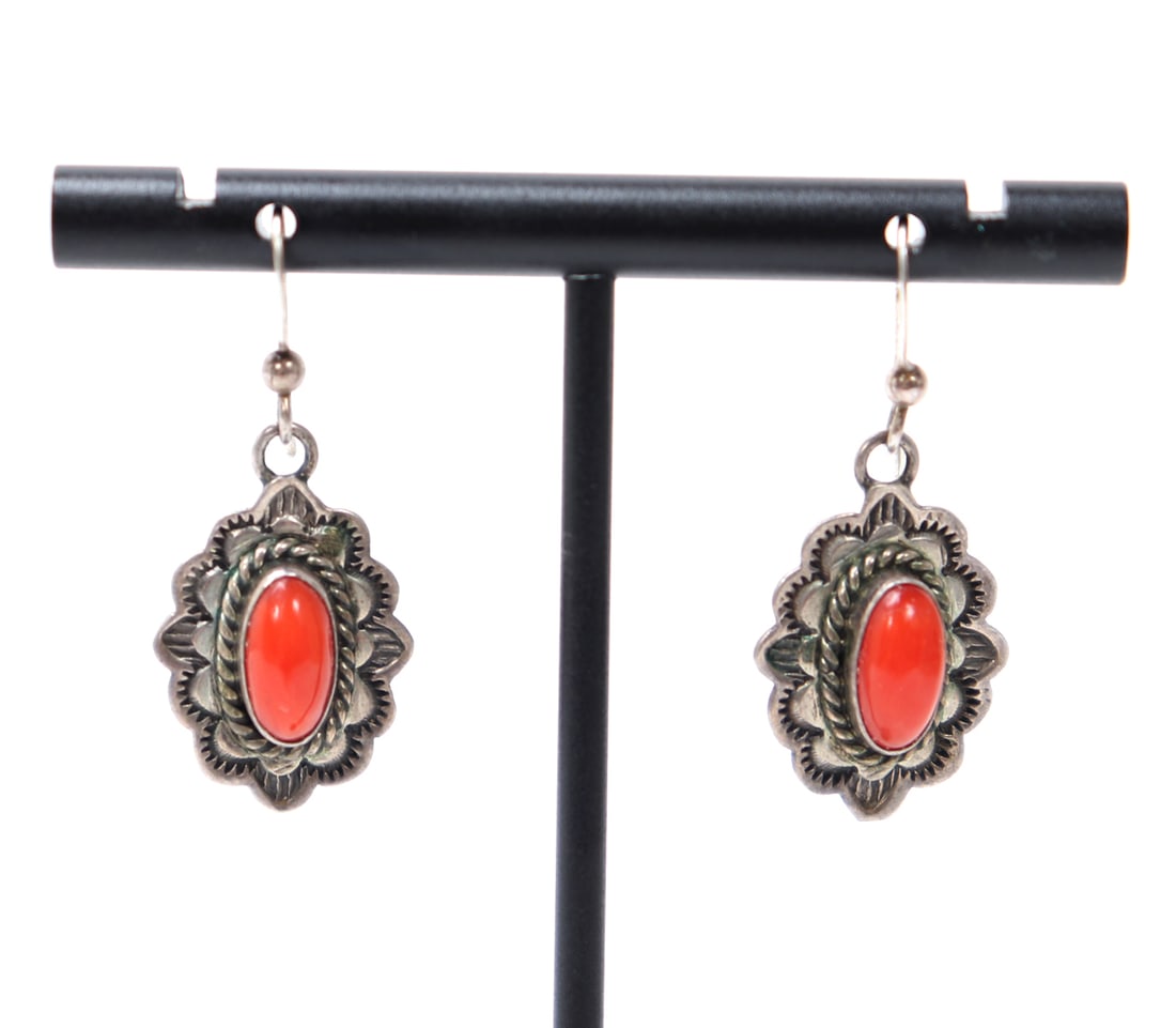 Gorgeous Sterling Silver & Coral Drop Earrings (1 of 3)