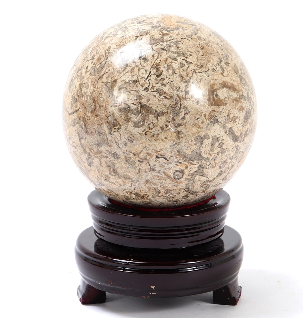 Large Ancient Fossilized Fish Roe Agate Sphere on Stand (1 of 6)