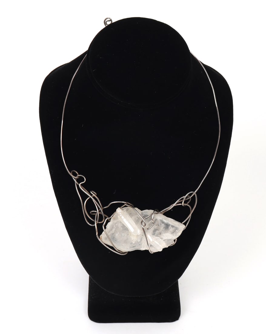 Extraordinary Wire Wrapped Crystal Necklace, by Kazuko Oshima: Kazuko Oshima (1942 - 2007) was a noted jewelry designer who's pieces were sold exclusively through Barney's in the United States, she combined incredible works using delicate wire and solid stones. A