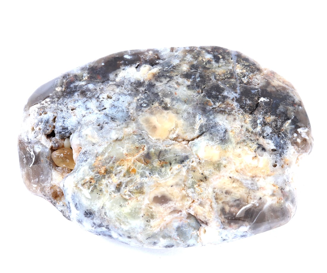 Aquamarine, Crystal Quartz & Amber Mineral Specimen: Lovely and unique aquamarine with crystal quartz and amber raw mineral specimen. Wonderful sky blue and sea grey coloring throughout with accents of light green and cream. Size 3 3/4" L, weight 237 g