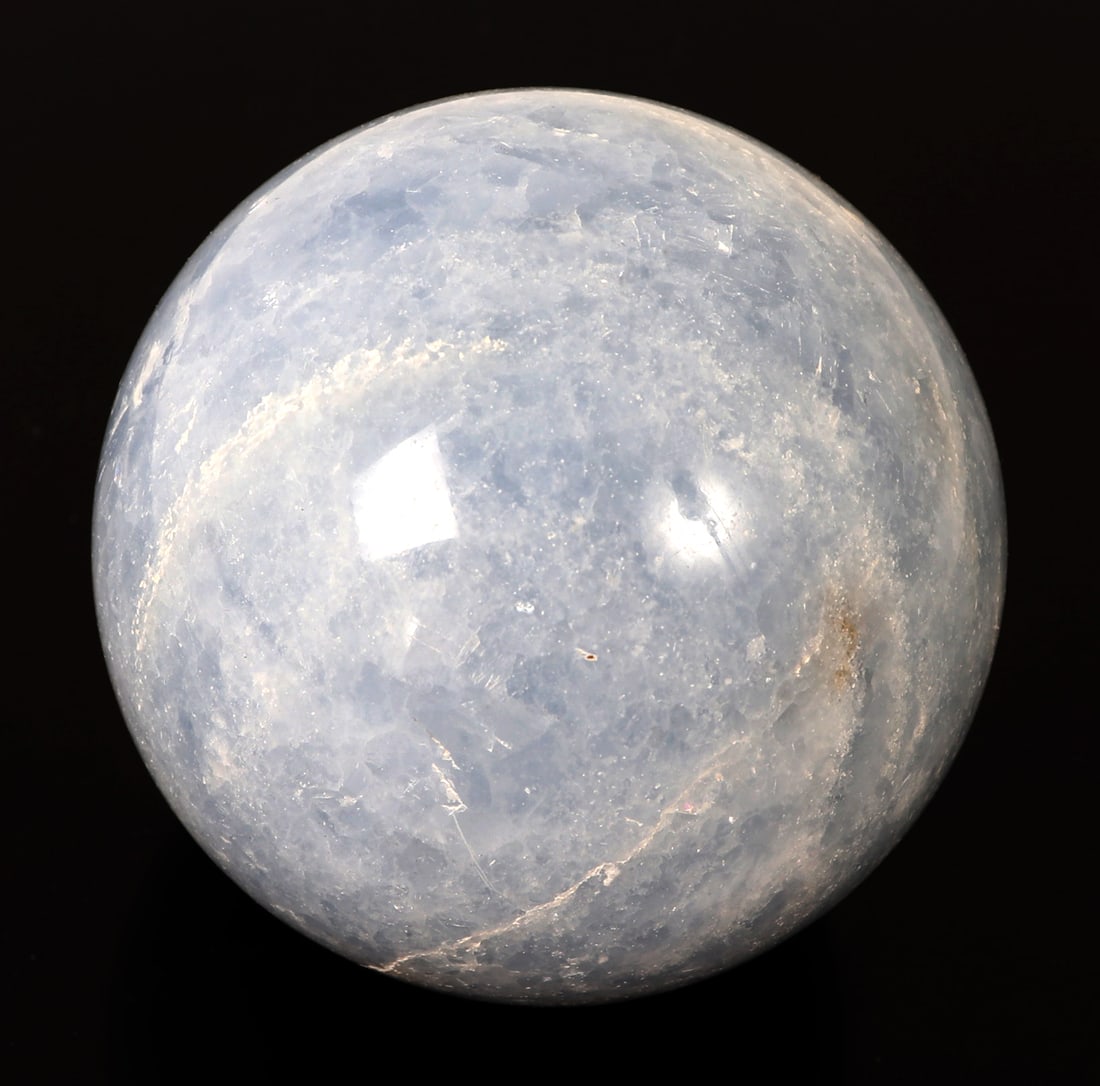 Lovely Perfect Aquamarine Sphere: Aquamarine mineral specimen perfectly polished into a lovely sphere shape with natural galaxy like inclusions throughout. Size 3" L x 3" W x 3" H, weight 634g