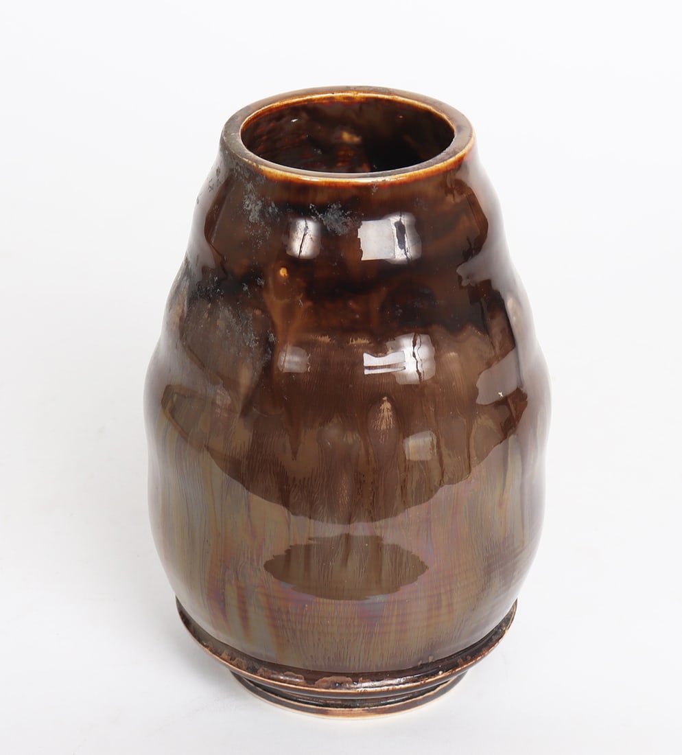 Japanese Mid-Century Studio Pottery: Beautiful brown glazed Japanese studio porcelain vase, with flared foot. Size 7 1/4" H