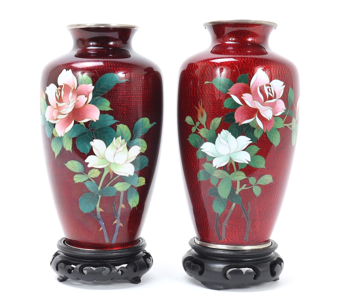 Lovely Pair of Japanese Ginbari Vases on Stands (1 of 7)