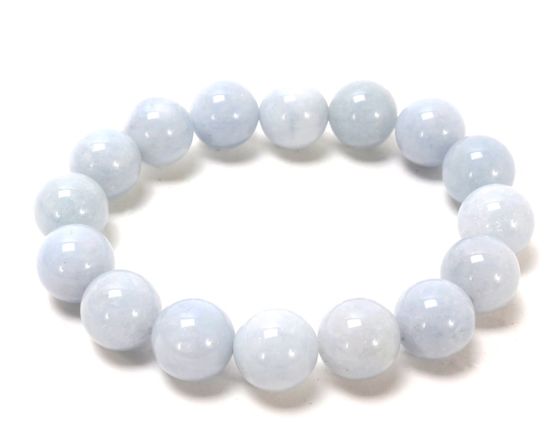 Wonderful Natural Aquamarine Beaded Bracelet: Lovely natural aquamarine beaded bracelet. Each bead perfectly polished smooth with light blue clouded wisps throughout. Size 2 1/8" W
