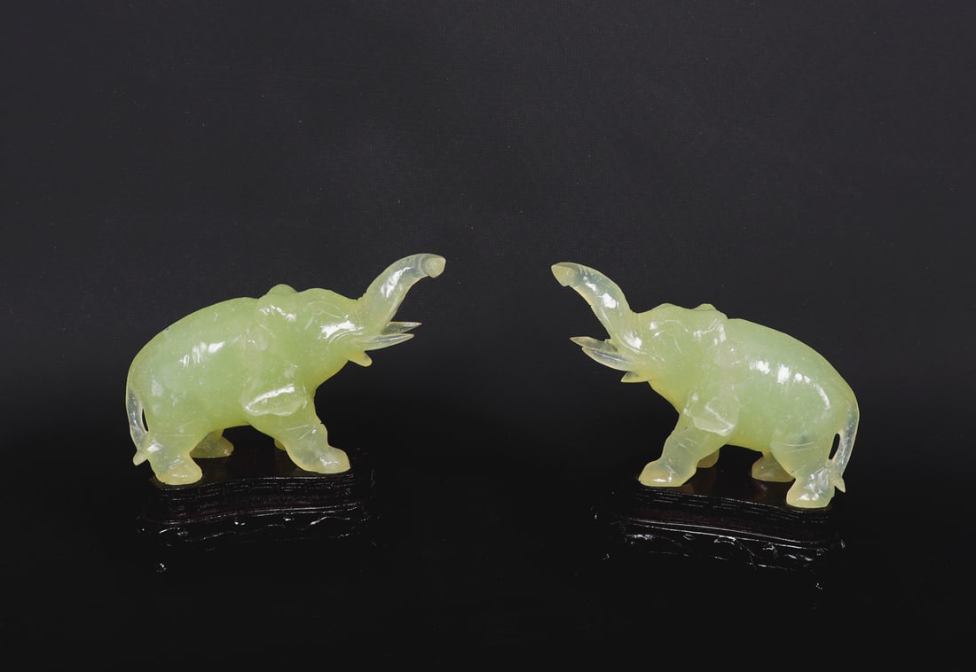 Fine Pair of Celadon Glass Elephants (1 of 5)