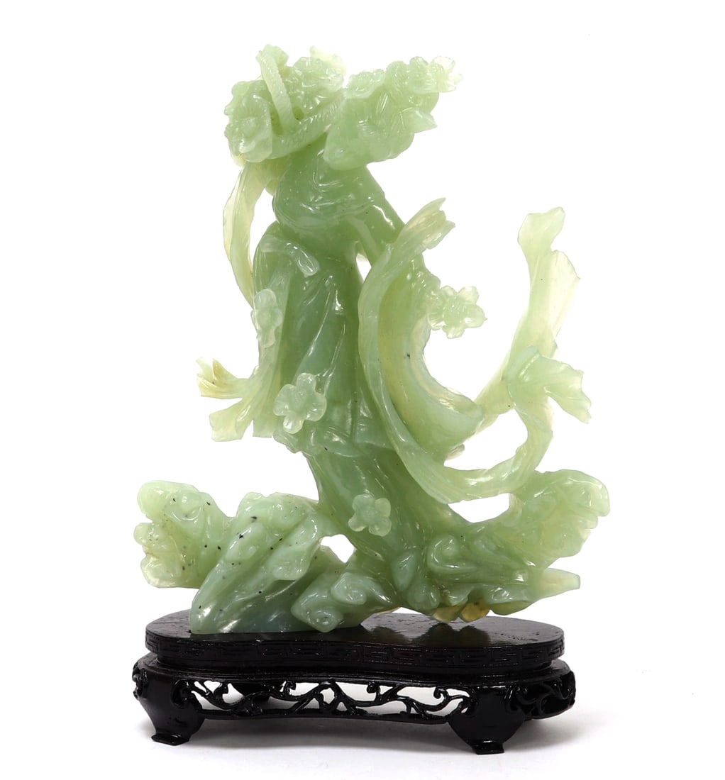 Flower Adorned Guanyin Serpentine Statue w/Stand (1 of 9)