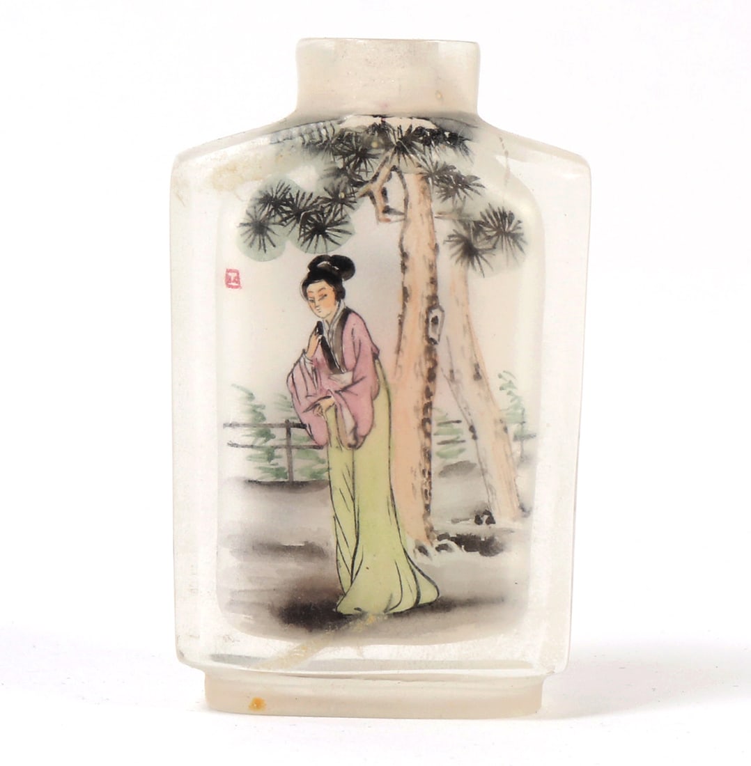 Chinese Rectangular Reverse Painted Glass Snuff Bottle - 3