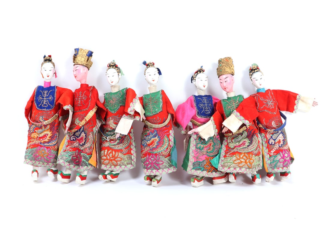 Collection of Chinese Opera Dolls / Puppets, Circa 1950-70s: Wonderful and very colorful old Chinese opera dolls or puppets with ceramic heads and hand painted features. All circa 1950-70s. Size 10" L x 3" W x 1" H, weight 120g eachOld Las Vegas Collection
