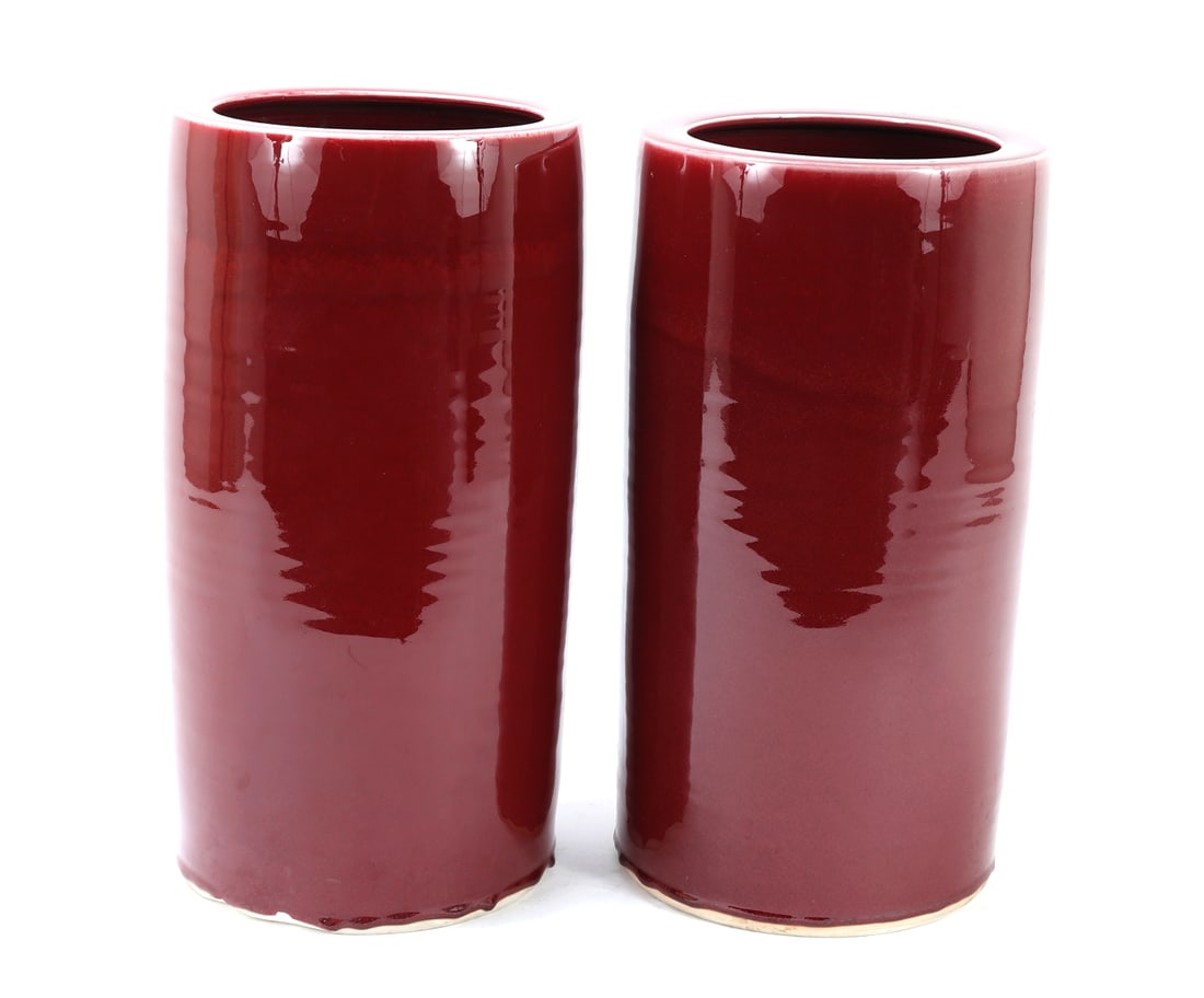 Pair of Chinese Ox Blood Umbrella Stands (1 of 5)