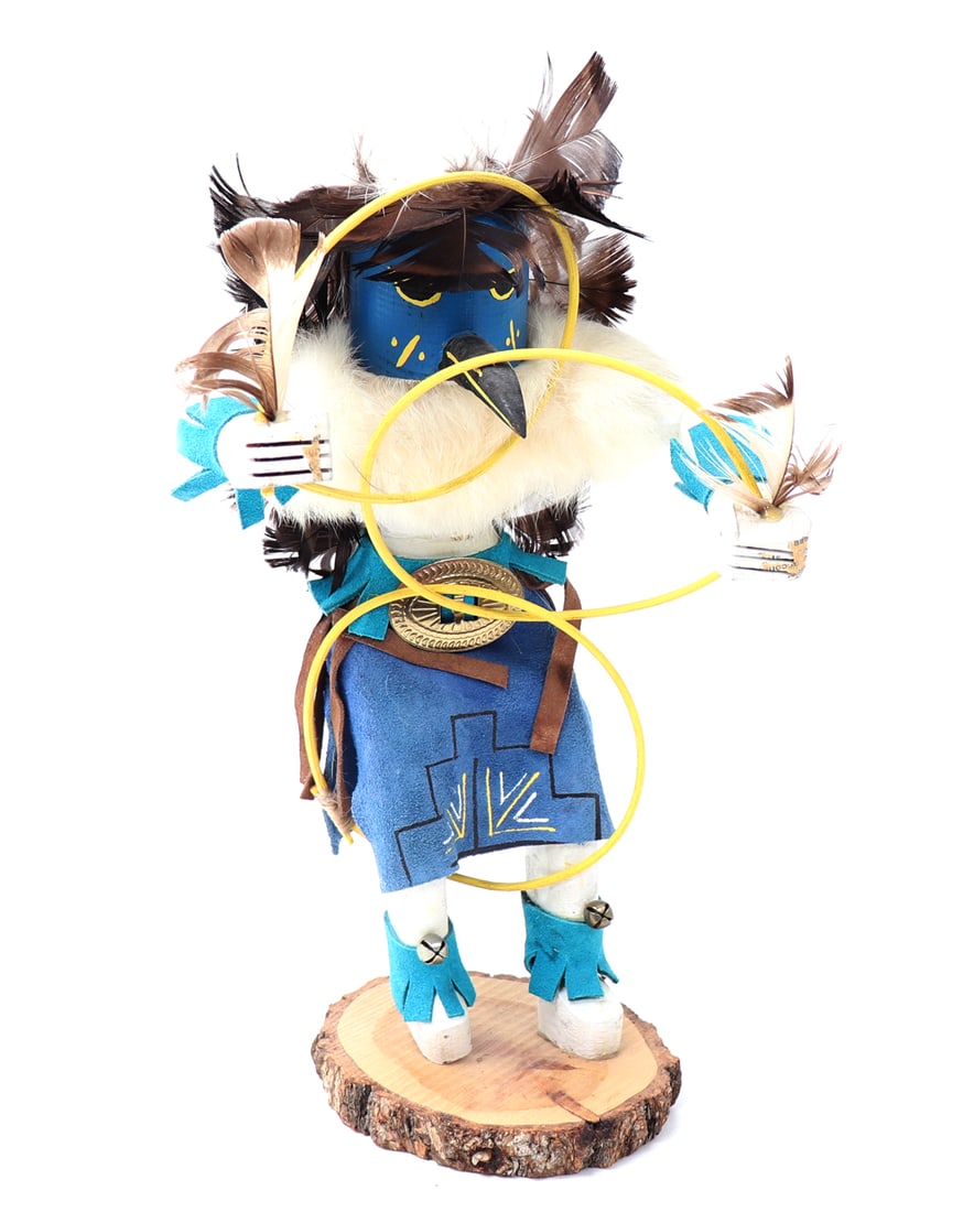 Vintage Hoop Dancer Kachina Doll: Nice vintage wood kachina hoop dancer, brightly painted and decorated throughout. Hoop Dancer kachina is an entertainer who amuses his audience with magical rings representing the circle of life.