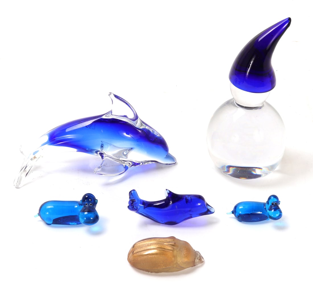 Gold Lalique Scabbard & Cobalt Blue Glass Figures (1 of 6)